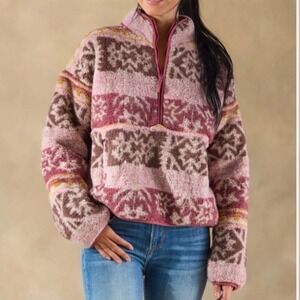 Sundance Heidi Sherpa 1/2 Zip Pullover Sweater Nordic Pink Women's Size XL